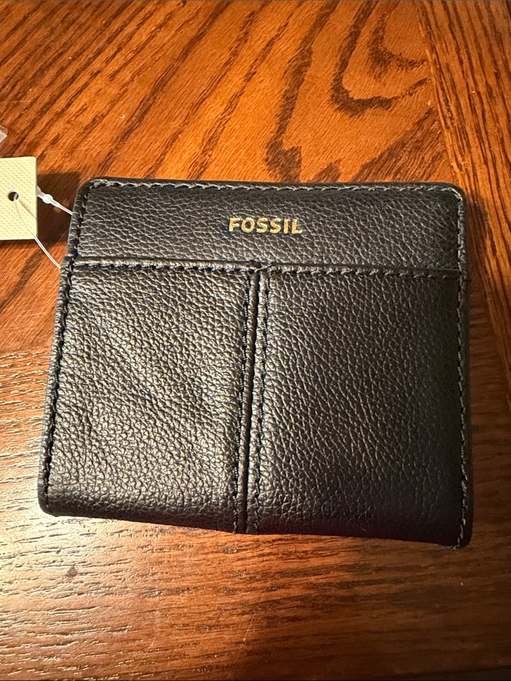 Fossil Black Pebbled Leather Card Case with Gold Logo